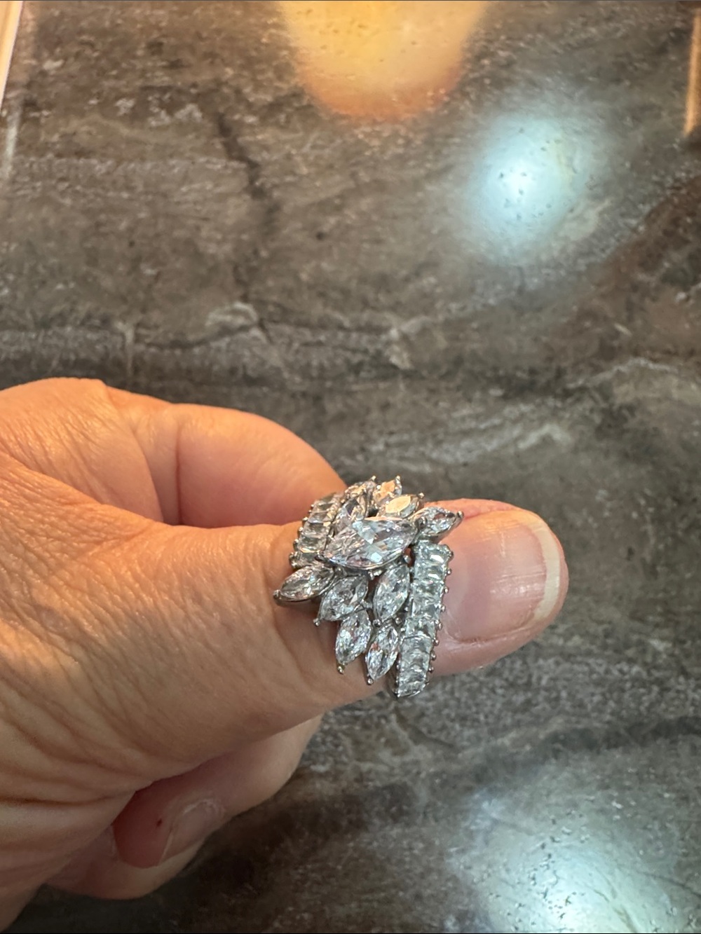 Silver Marquise Cluster Cocktail Ring - Women Jewelry